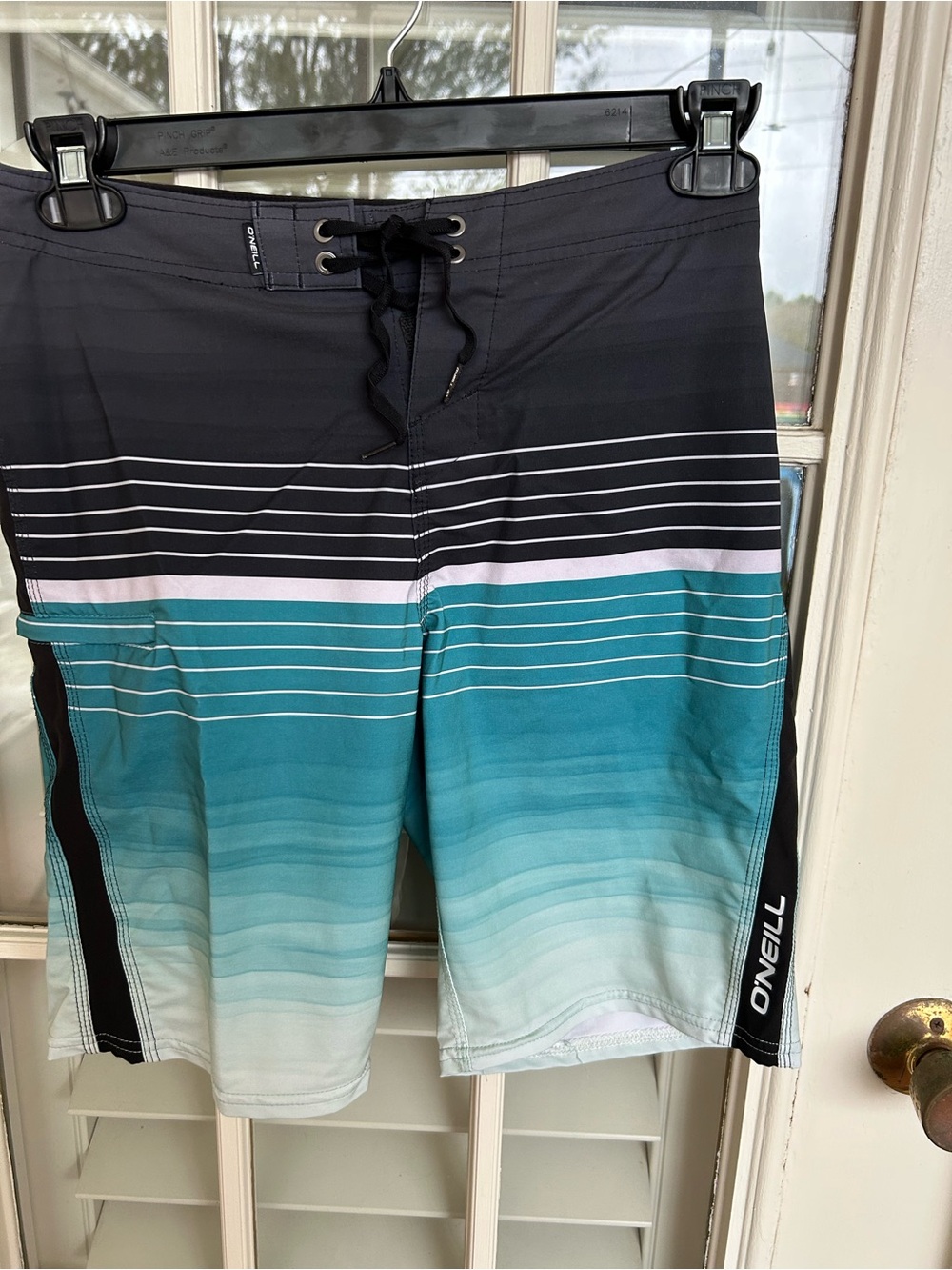 O'Neill Men's Teal Gradient Stripe Board Shorts with Black Accents